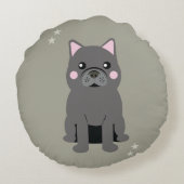 Cute Cheeks Gray French Bulldog ラウンドクッション (裏面)