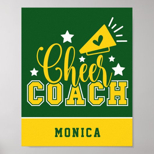 Cute Cheer Coach Personalized Kelly Green & Yellow ポスター (正面)