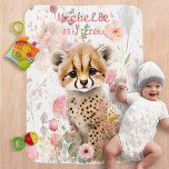 Cute Cheetah Cub Pastel Watercolor Spring Flowers ベビー ブランケット<br><div class="desc">Cute baby Cheetah cub cub sitting amongst watercolor pastel spring flowers. Change the personalized name or delete</div>