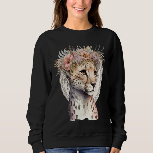 Cute Cheetah Flower Crown Boho Aesthetic スウェットシャツ (正面)