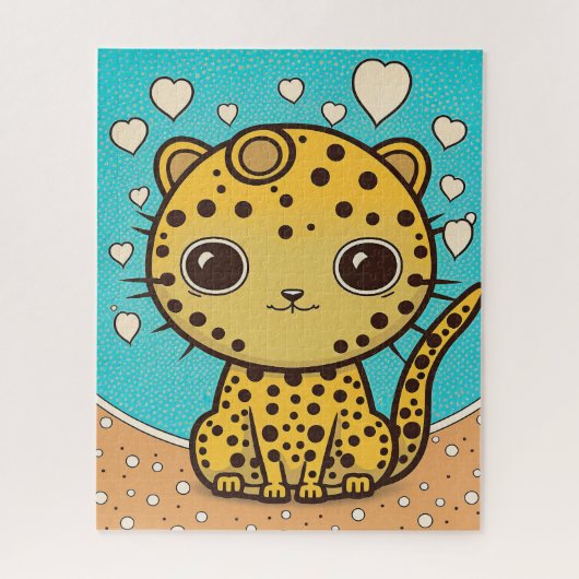 Cute Cheetah with hearts for love & valentine ジグソーパズル (縦)