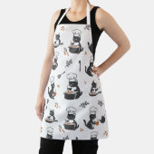 Cute Chef Cat Black and White Pattern Apron エプロン (インサイチュ)