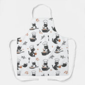 Cute Chef Cat Black and White Pattern Apron エプロン (正面)
