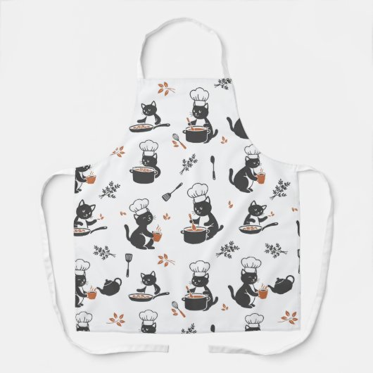 Cute Chef Cat Black and White Pattern Apron エプロン (正面)