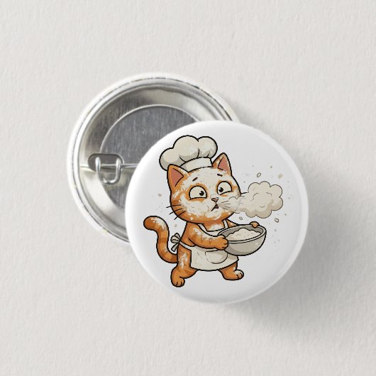 Cute Chef Cat Cooking Hot Food Button 缶バッジ (正面&裏面)