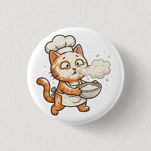 Cute Chef Cat Cooking Hot Food Button 缶バッジ (正面)
