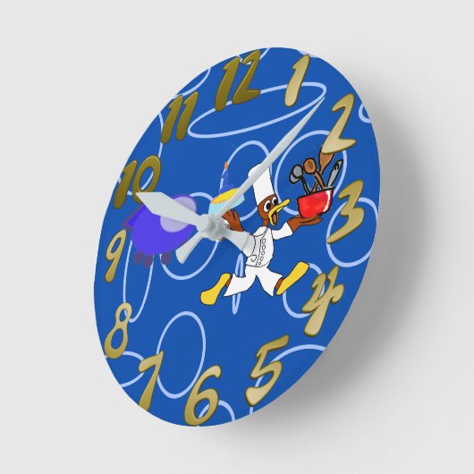 Cute Chef Ducky Kazoo Blue Circles ラウンド壁時計 (傾斜)
