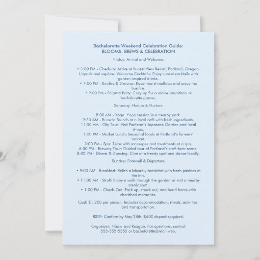 Cute Cherish Blue & Pink Shades Blooms & Branches  招待状 (裏面)