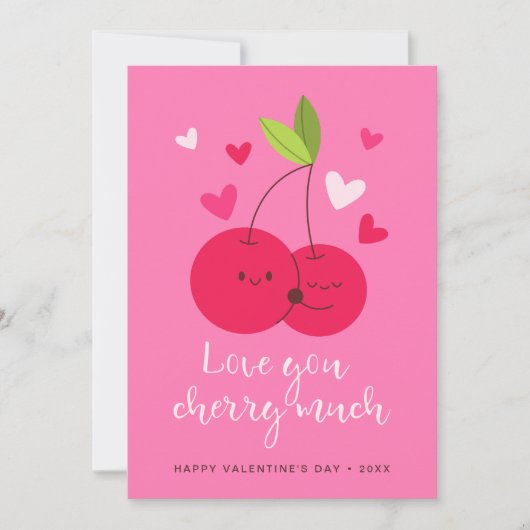 Cute Cherries Love Hearts Valentine's Day シーズンカード (正面)