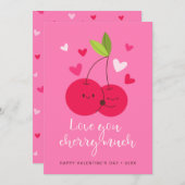 Cute Cherries Love Hearts Valentine's Day シーズンカード (正面/裏面)