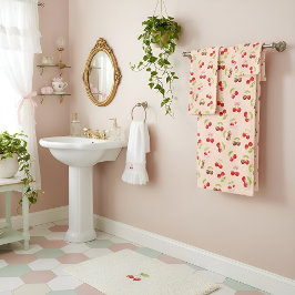 Cute Cherry and Bow Pattern Sweet Aesthetic  バスタオルセット