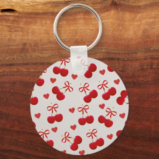 Cute Cherry and Heart Pattern Keychain キーホルダー (正面)