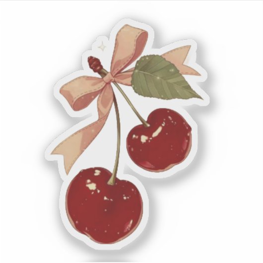 Cute Cherry Bow Aesthetic Sticker シール (正面)