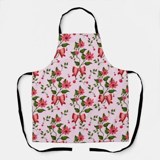 Cute Cherry Bow floral Pattern  エプロン (正面)