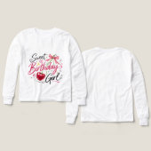 Cute Cherry & Bow Graphic Birthday Tee for Girls (デザイン 正面＆背面)