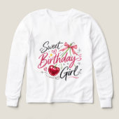 Cute Cherry & Bow Graphic Birthday Tee for Girls (デザイン正面)