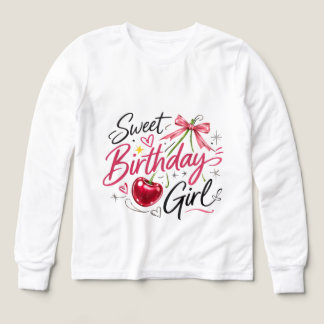 Cute Cherry & Bow Graphic Birthday Tee for Girls