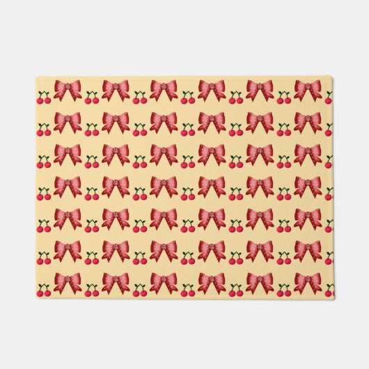 Cute Cherry Bow Seamless Pattern Pink Aesthetic Ka ドアマット (正面)