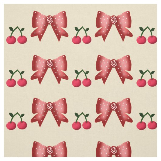 Cute Cherry Bow Seamless Pattern Pink Aesthetic Ka ファブリック (見本)