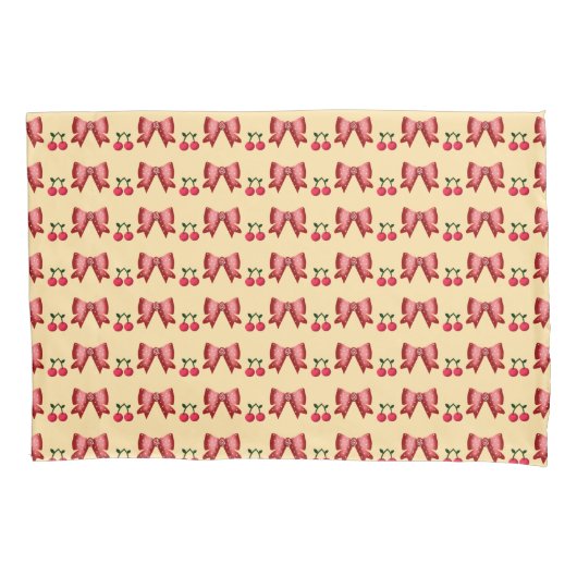 Cute Cherry Bow Seamless Pattern Pink Aesthetic Ka 枕カバー (正面)