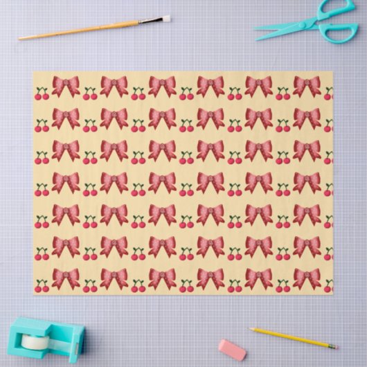 Cute Cherry Bow Seamless Pattern Pink Aesthetic Ka 薄葉紙 (クラフト)