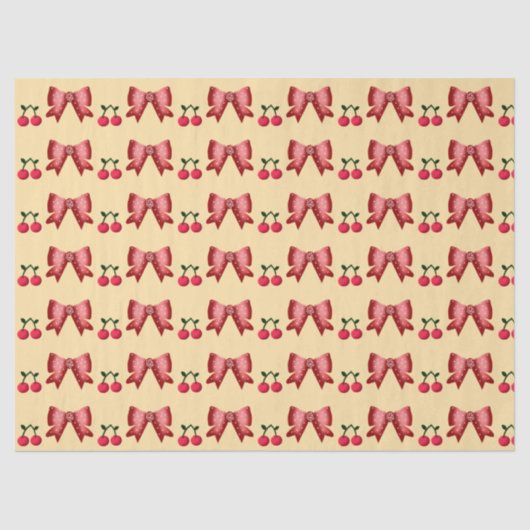 Cute Cherry Bow Seamless Pattern Pink Aesthetic Ka 薄葉紙 (正面)