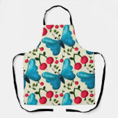 Cute Cherry Butterfly Pattern, Glossy Kawaii Fruit エプロン (正面)