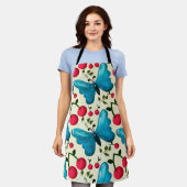 Cute Cherry Butterfly Pattern, Glossy Kawaii Fruit エプロン (着用した状態)