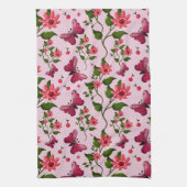 Cute Cherry Butterfly Pattern, Glossy Kawaii Fruit キッチンタオル (縦)