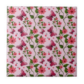 Cute Cherry Butterfly Pattern, Glossy Kawaii Fruit タイル (正面)