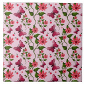 Cute Cherry Butterfly Pattern, Glossy Kawaii Fruit タイル (正面)