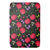 Cute Cherry Butterfly Pattern, Glossy Kawaii Fruit バスマット (正面縦)