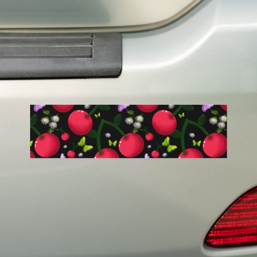 Cute Cherry Butterfly Pattern, Glossy Kawaii Fruit バンパーステッカー (車上)