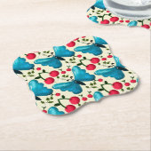 Cute Cherry Butterfly Pattern, Glossy Kawaii Fruit ペーパーコースター (アングル)