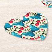 Cute Cherry Butterfly Pattern, Glossy Kawaii Fruit ペーパーコースター (アングル)