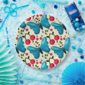 Cute Cherry Butterfly Pattern, Glossy Kawaii Fruit ペーパープレート (パーティー)