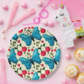 Cute Cherry Butterfly Pattern, Glossy Kawaii Fruit ペーパープレート (パーティー)