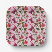 Cute Cherry Butterfly Pattern, Glossy Kawaii Fruit ペーパープレート (正面)