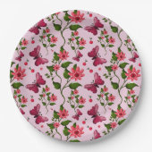 Cute Cherry Butterfly Pattern, Glossy Kawaii Fruit ペーパープレート (正面)