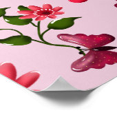 Cute Cherry Butterfly Pattern, Glossy Kawaii Fruit ポスター (角)