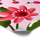 Cute Cherry Butterfly Pattern, Glossy Kawaii Fruit ポスター (角)