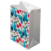 Cute Cherry Butterfly Pattern, Glossy Kawaii Fruit ミディアムペーパーバッグ (正面アングル)