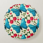 Cute Cherry Butterfly Pattern, Glossy Kawaii Fruit ラウンドクッション (正面)