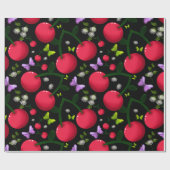 Cute Cherry Butterfly Pattern, Glossy Kawaii Fruit ラッピングペーパー (フラット)