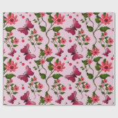 Cute Cherry Butterfly Pattern, Glossy Kawaii Fruit ラッピングペーパー (フラット)