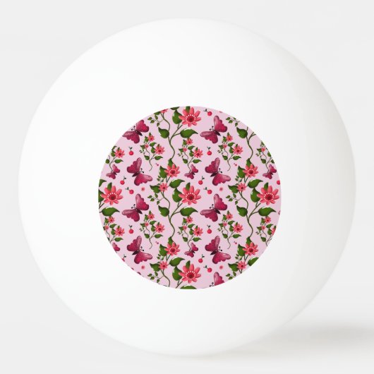 Cute Cherry Butterfly Pattern, Glossy Kawaii Fruit 卓球ボール (正面)