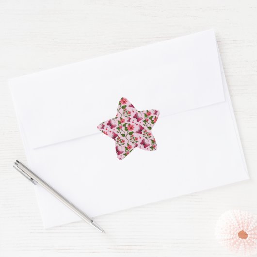 Cute Cherry Butterfly Pattern, Glossy Kawaii Fruit 星シール (封筒)