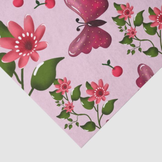 Cute Cherry Butterfly Pattern, Glossy Kawaii Fruit 薄葉紙 (詳細)