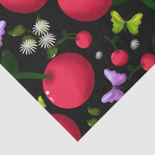 Cute Cherry Butterfly Pattern, Glossy Kawaii Fruit 薄葉紙 (詳細)