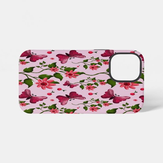 Cute Cherry Butterfly Pattern, Glossy Kawaii Fruit iPhoneケース (裏面横)